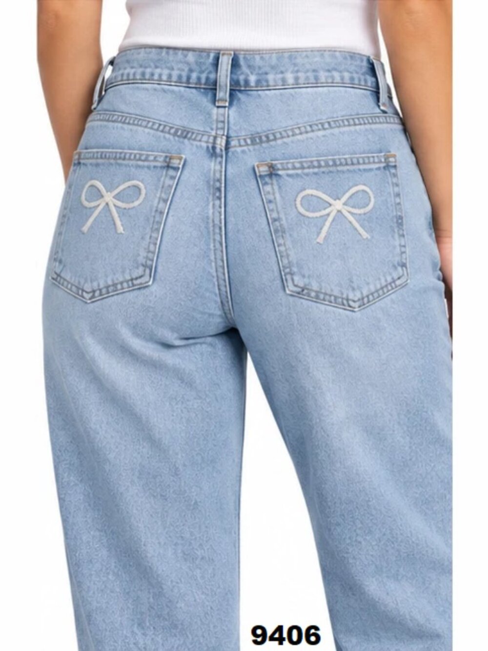 NWT Derek Heart Juniors Low Rise Wide Leg Jeans with Embroidered Bows